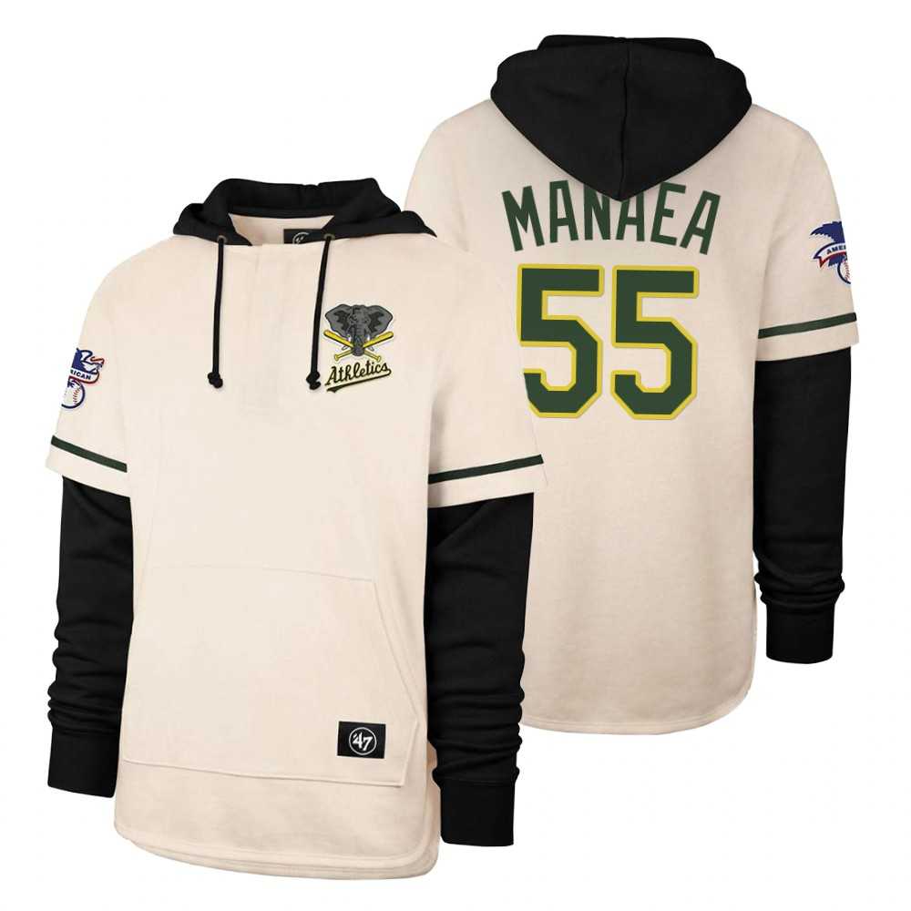 Men Oakland Athletics 55 Manaea Cream 2021 Pullover Hoodie MLB Jersey